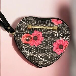 Juicy Couture Heart-Shaped Wristlet Clutch with Pink Floral Design EUC